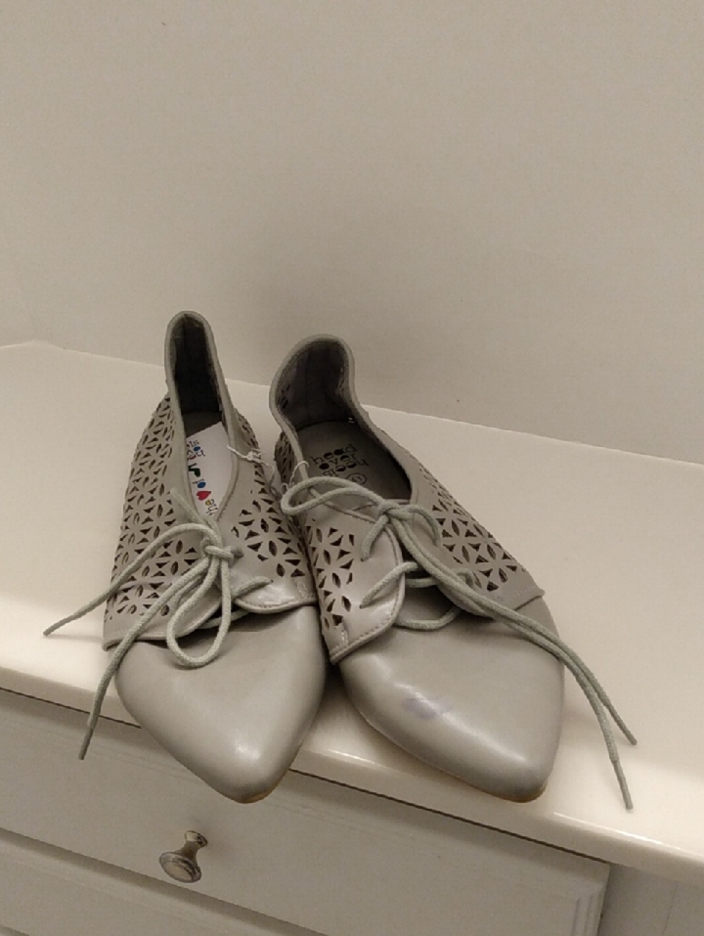 Head Over Heels Pointed Lace-Up Flats in Light Gray